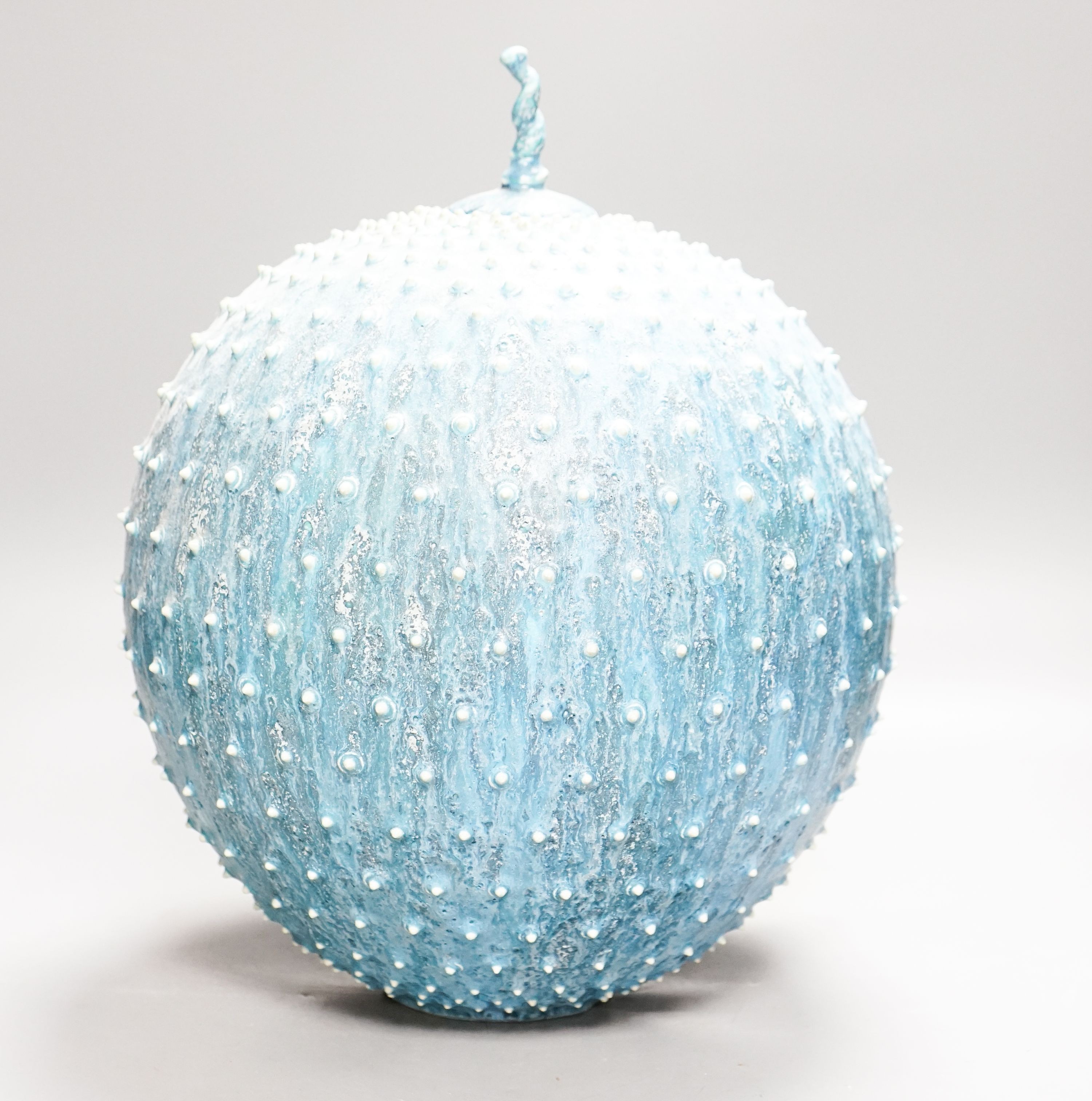 Peter Beard (b.1951) a large turquoise glazed stoneware 'urchin' globe jar and cover, 35cm